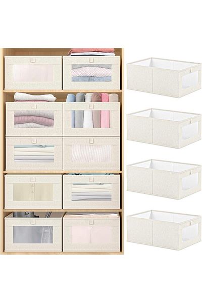 COOYA Cotton and linen organizer, 47*27*20cm, 4 pcs set，suitable for closet organization