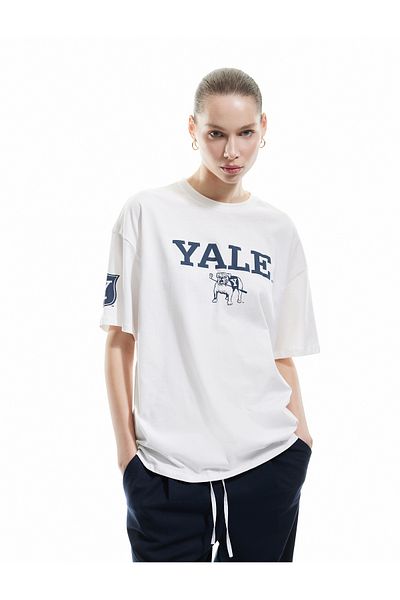 Koton Yale Licensed Short Sleeve Crew Neck Printed Oversize T-Shirt