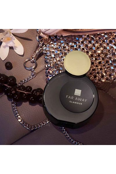 AVON Far Away Glamour (N) + insigna + ruj Luxe Nude