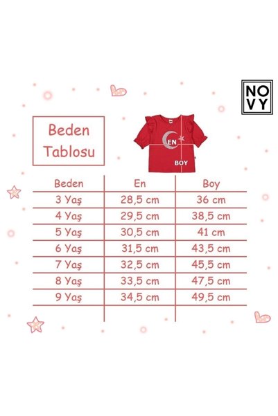 Novy Baby 23 April Atatürk Printed Shoulder Sleeve Ruffle T-Shirt for Girls - 2-9 Years - Red Gray Glitter - 2088