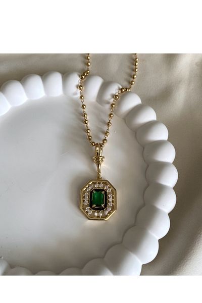 gaila design Steel Green Stone Serenay Leyla Necklace