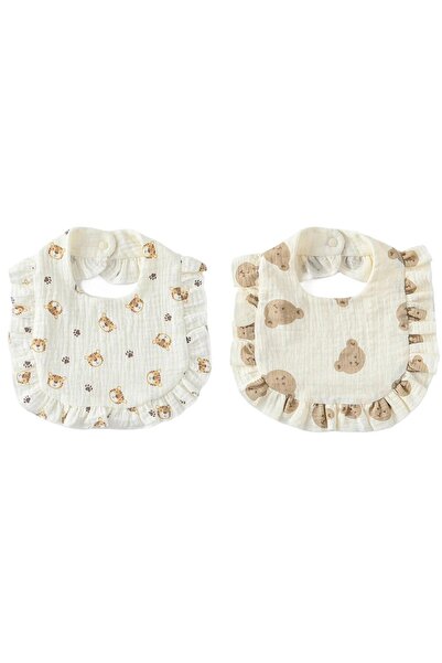 Choice4 مريلة رضاعة للأطفال الرضع من قطعتين بتصميم دب ونمر، مزينة بكشكشة وزهو...