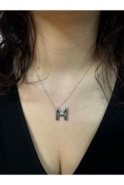 Asef Hediye قلادة بالون فضية اللون بحرف M