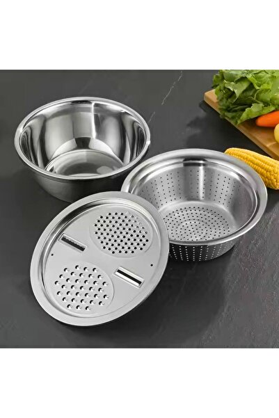 Nazarone ÇOK FONKSİYONLU PASLANMAZ ÇELİK RENDE,SÜZGEÇ VE YOĞURMA KABI 3'LÜ SE...