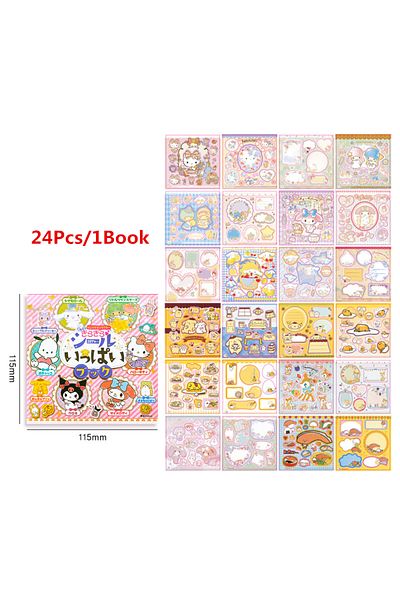 Miniso 24Pcs Laser Sanrio Hello Kitty Stickers Book 24 Pcs Hand Account Material Sticker Kuromi Cinnamoroll