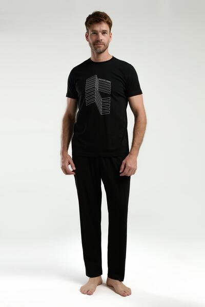 Arnetta Ανδρικό κοστούμι καλοκαιρινής πιτζάμες από 100% βαμβάκι, κοντό μανίκι, τσέπη