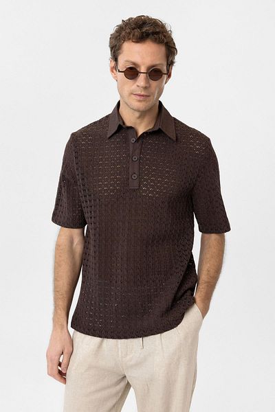 Antioch Brown Polo Neck Knitted Men's T-Shirt