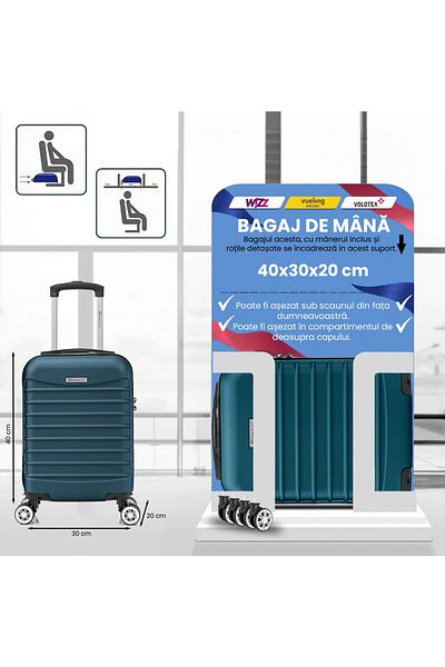 Quasar & Co. Troler Cabina ®,line,40x30x20cm,fermoar Antifurt,cifru,4 Roti 360°,abs,albastru Petrol