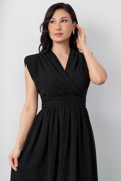 PULLIMM Double Breasted Neckline Slit Chiffon Dress Dks1255