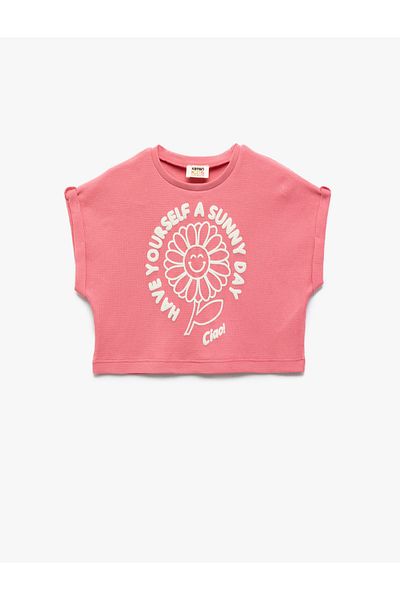 Koton Cotton Crew Neck Sleeveless Printed Crop T-Shirt