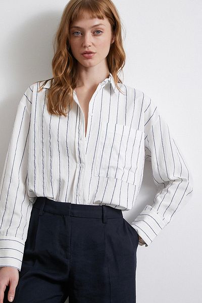 Never more Indigo Striped Pocket Shirt