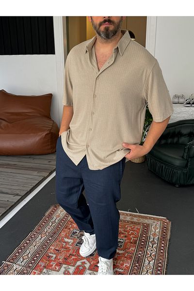 BYBASICMAN Beige Patterned Short Sleeve Shirt C-1683