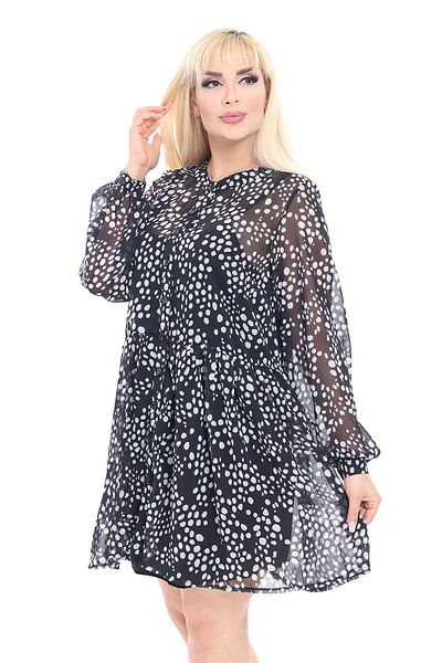 sharin Γυναικείο Μαύρο Φόρεμα Σιφόν με Κουμπιά Plus Size 18D-2154