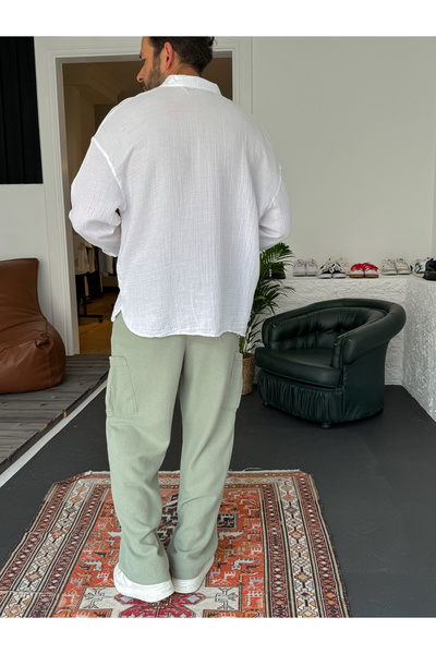 BYBASICMAN Beyaz Müslin Kumaş Uzun Kollu Gömlek G-5186/5468