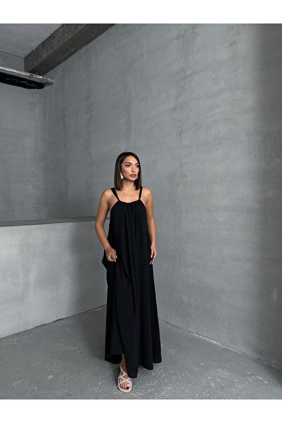 BEJNA Women's Black Halter Relaxed Maxi Modal Dress