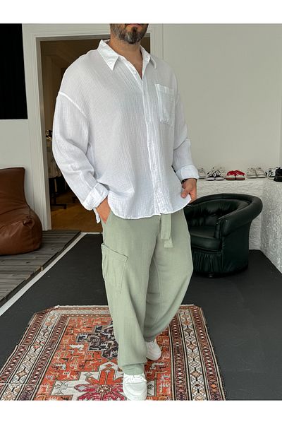 BYBASICMAN White Muslin Fabric Long Sleeve Shirt G-5186/5468