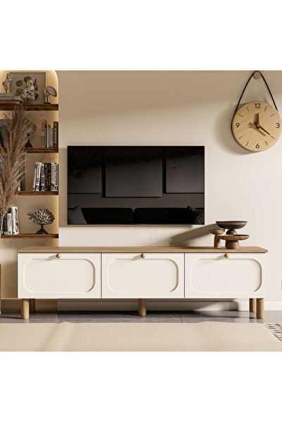 Mezza 1280 Monza 180 Cm (Membran MDF Kapaklı) Bohem Tv Ünitesi Sepet-Beyaz