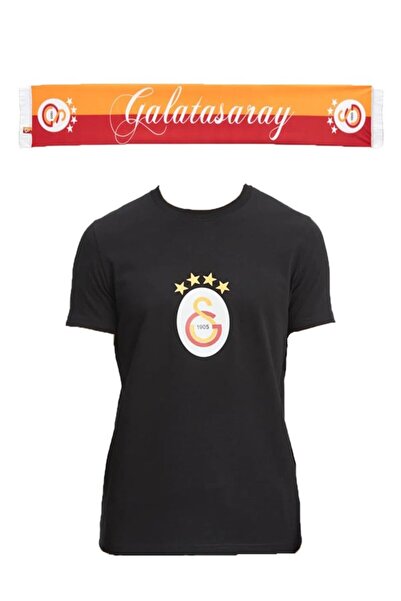 Galatasaray Orijinal 4 Yıldız Siyah T-Shirt Atkı Hediyeli