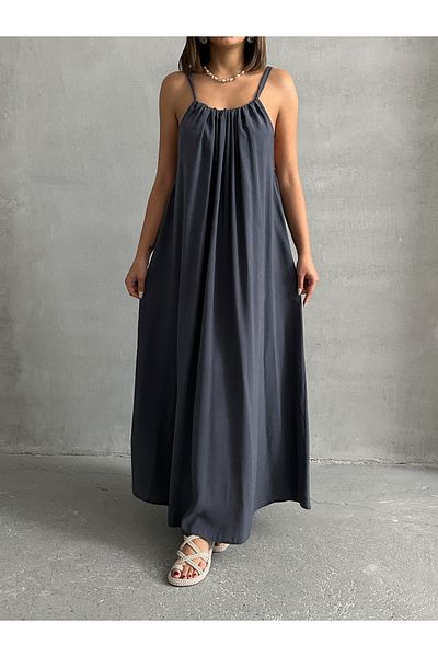 BEJNA Women's Anthracite Halter Neck Relaxed Maxi Modal Dress