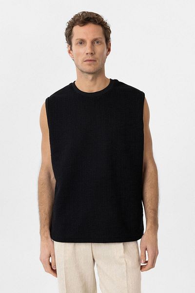 Antioch Black Regular Fit Textured Men's Sleeveless T-Shirt