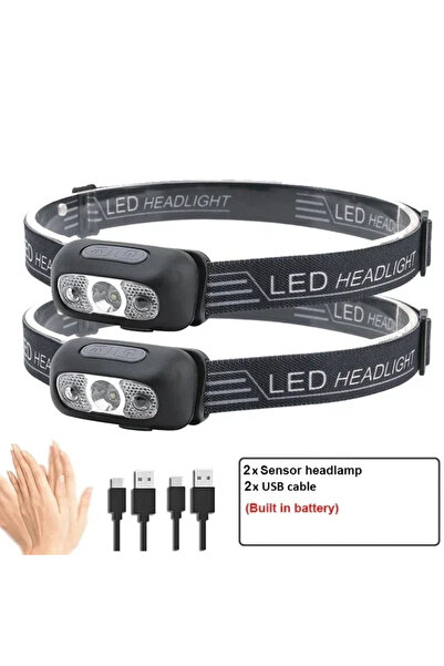 XIWANGFIRE 2 قطعة من مصابيح الرأس القوية المحمولة بمستشعر LED ومصباح أمامي قا...