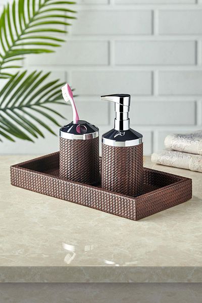 SETABIANCA Σετ μπάνιου Luxe Faux Vegan Δερμάτινο Δίσκος Καφέ 30*15εκ