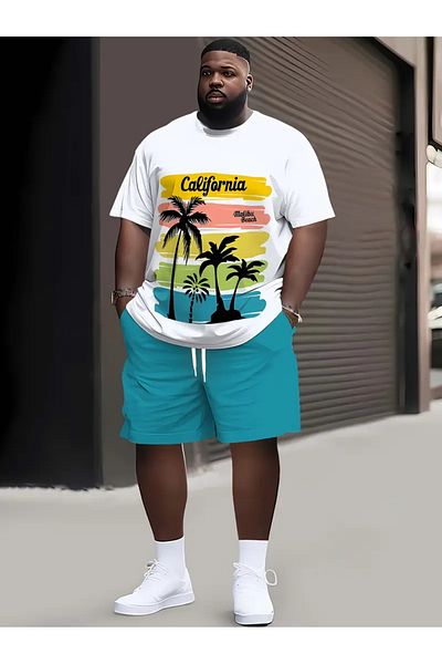 LUNAVISTA Men's Loose Low California Printed T-Shirt and Shorts Set