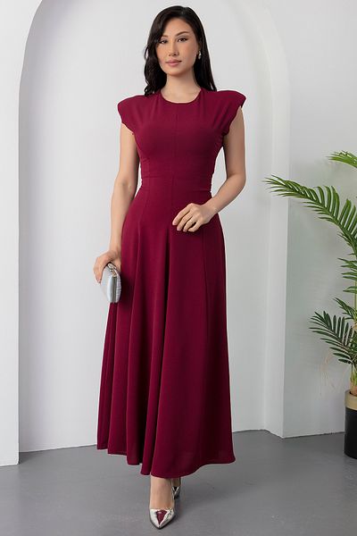 PULLIMM Crew Neck Shoulder Padded Tie Dress Ny4546