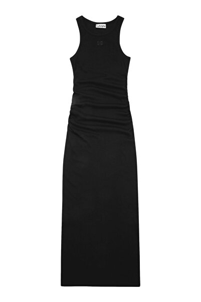 GANNI Cotton Rib Strap Long Dress
