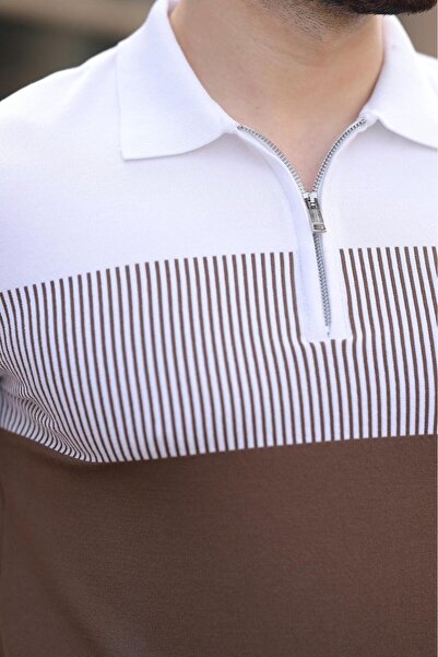 Madmext Ανδρικό μπλουζάκι με γιακά πόλο με μπλοκ χρώματος βιζόν E7409