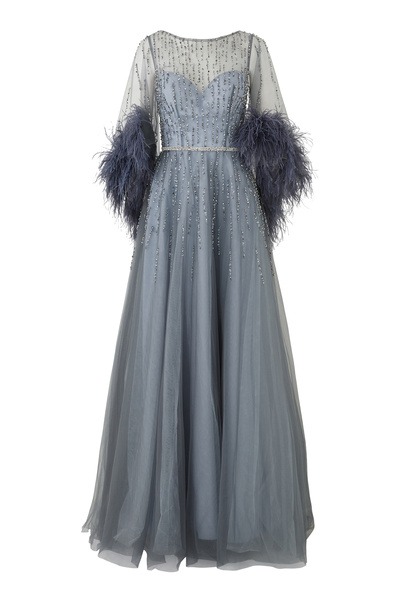 JOVANİ فستان مزين بالريش مطرز