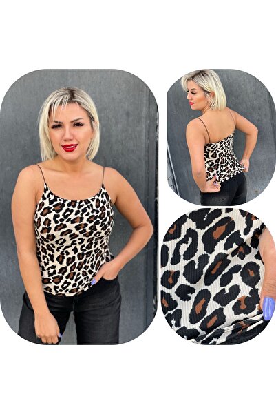 atom butik Leopar esnek askılı atlet