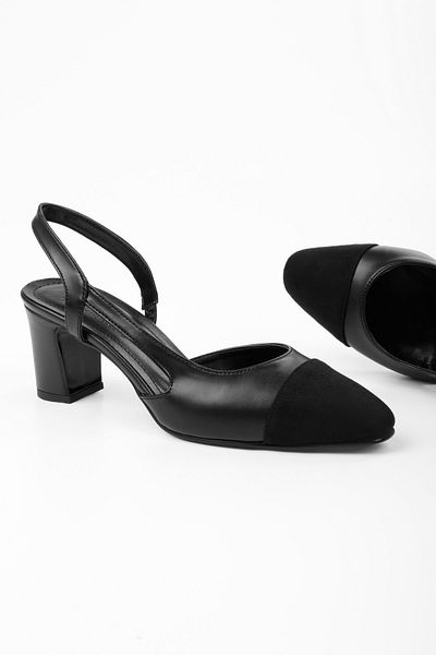Shoeberry Women's Elya Black Skin Thick Heeled Shoes