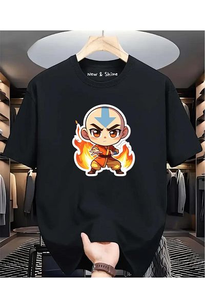 New Shine 1 μπλουζάκι δώρο για αγορές 6 και άνω στο καλάθι - Avatar Fire Elemente Printed Oversize T-shirt