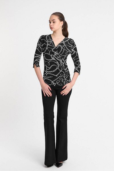 Laranor Chain Pattern Double Breasted Collar Three Quarter Sleeve Silk Viscose Blouse 25L7612