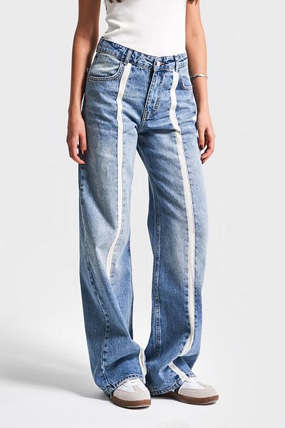 its basic Blugi de damă cu picior lat 100% bumbac denim cu dungi în față 4S5-32