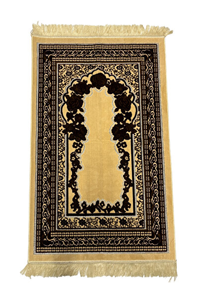 Buhara Tekstil Gül Motifli Altın Sarısı Kadife Seccade