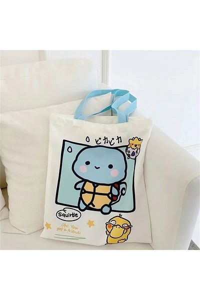 Miniso 35x40cm Squirtle Anime Pokemon Pikachu Canvas Shoulder Bags Psyduck Squirtle Ladies Casual Handbag R