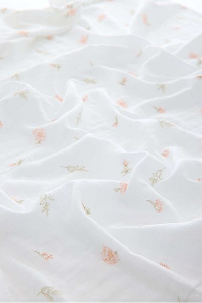 Caline Baby 2 Layers Digital Flower Print Muslin White - 120*120 cm