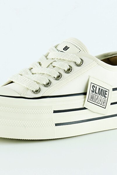 Erkan Saçmacı Beige Satin High Sole Sport Stone Lace up Platform Sneaker