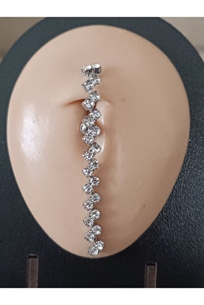 AyçaSilver Sallantılı uzun zirkon taşlı pırlanta model Çelik göbek piercing