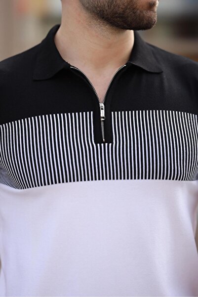 Madmext Λευκό χρώμα μπλοκ με πόλο γιακά ανδρική μπλούζα E7409