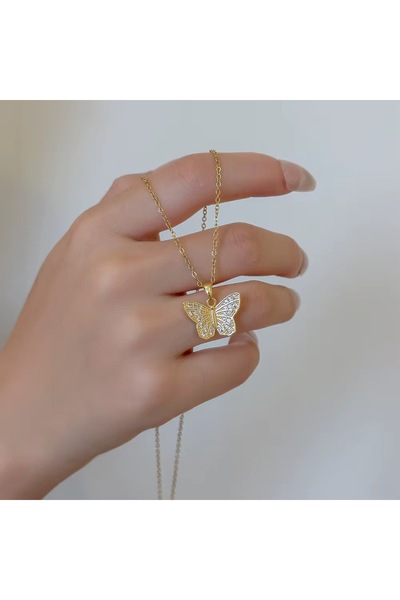 Siya Silver Zirkon Taşlı Kelebek Model Çelik Kolye