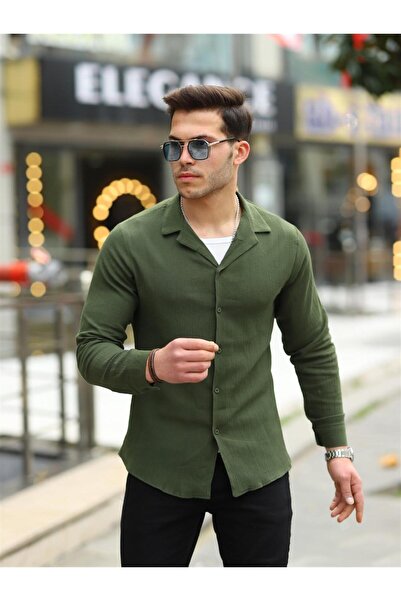 Pobudo Khaki Colored Linen Look Sports Shirt