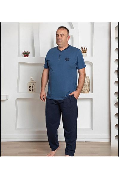 pijamakeyfi Men's Plus Size Short Sleeve Pocket Pajama Set