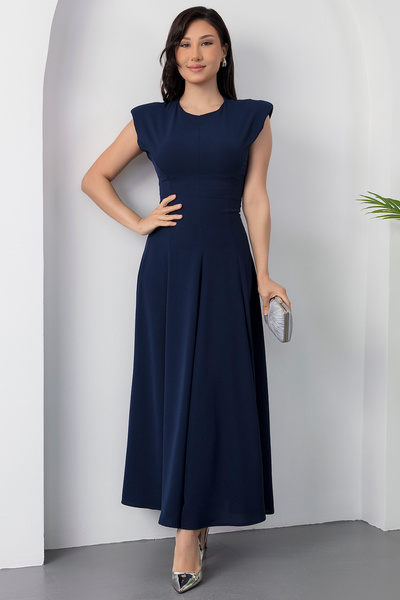 PULLIMM Crew Neck Shoulder Padded Tie Dress Ny4546