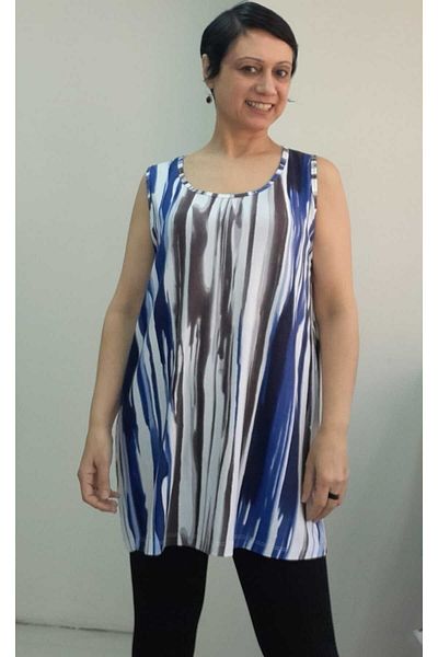 Mertcan Butik Tricou din vascoză din bumbac pieptănat cu curea groasă de culoare albastru și alb