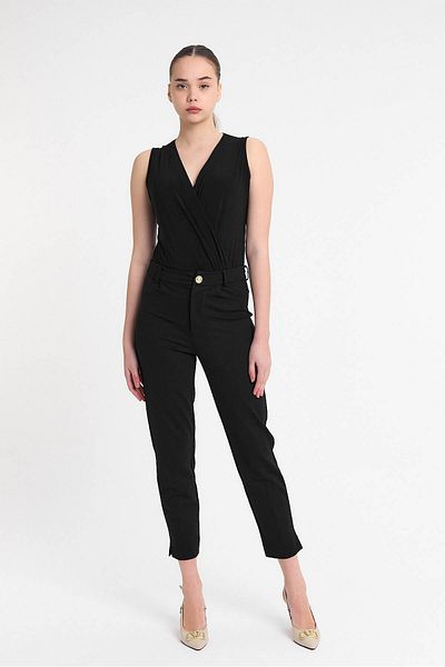 Laranor Black Buttoned Steel Knit Carrot Trousers Day&Night Elegance 25L8001