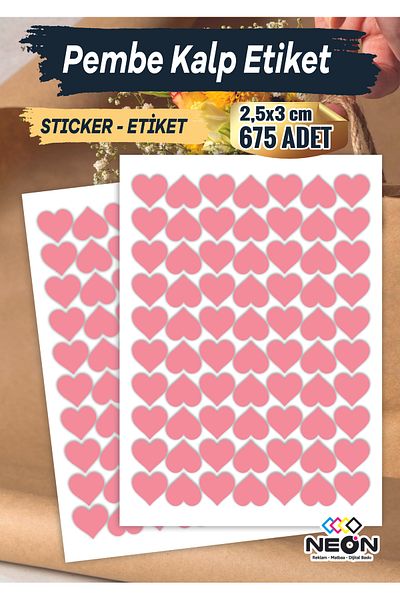NEON Dijital Baskı Merkezi Heart Sticker Sticker Set - 2.5X3 cm - 675 Pieces