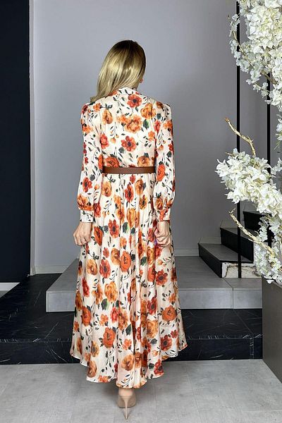 gesmoda G1345 Floral Print Silk Designer Dress Multicolor